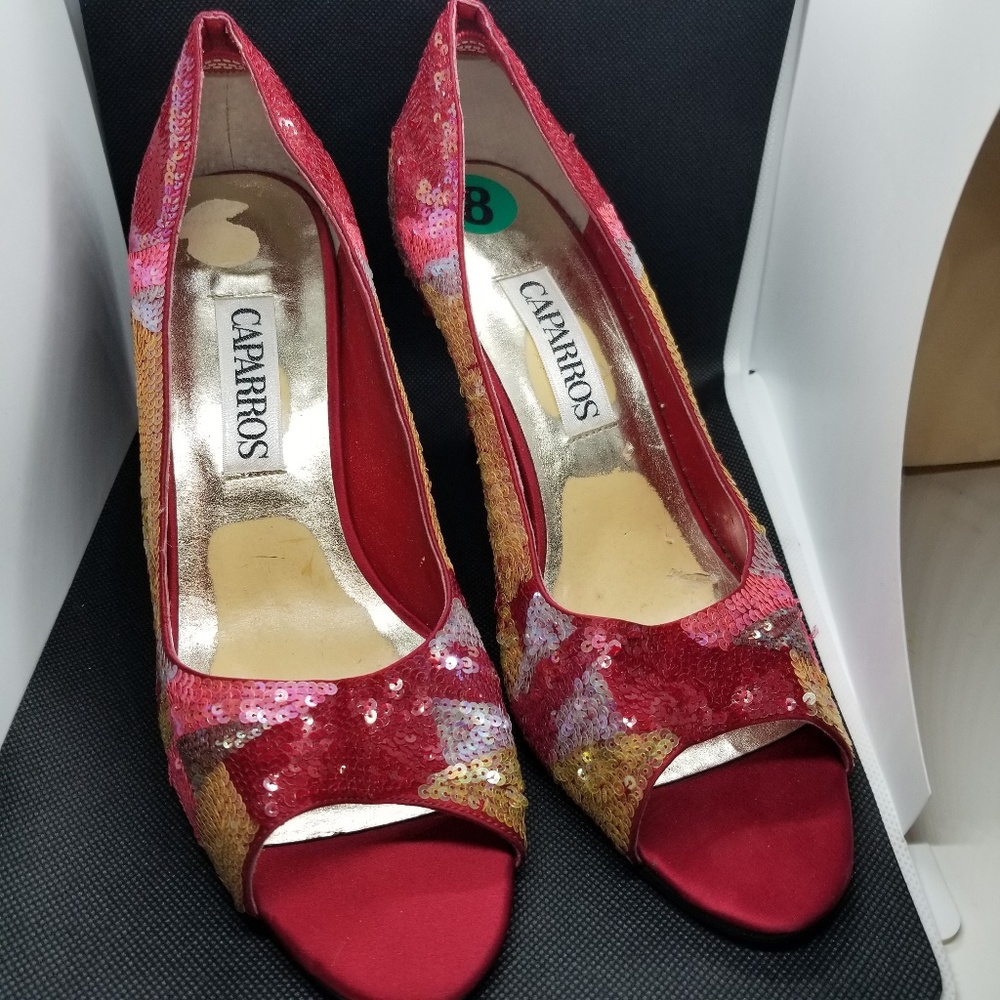 Red Peep-Toe Heels w/Sequence